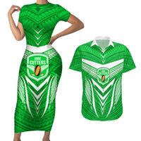 Kimbe Cutters Rugby Couples Matching Short Sleeve Bodycon Dress and Hawaiian Shirt Papua New Guinea Polynesian Tattoo Green Version LT03 Green - Polynesian Pride