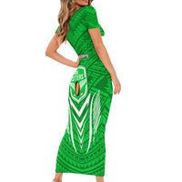 Kimbe Cutters Rugby Short Sleeve Bodycon Dress Papua New Guinea Polynesian Tattoo Green Version LT03 - Polynesian Pride