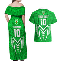 Custom Kimbe Cutters Rugby Couples Matching Off Shoulder Maxi Dress and Hawaiian Shirt Papua New Guinea Polynesian Tattoo Green Version LT03 - Polynesian Pride