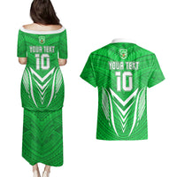 Custom Kimbe Cutters Rugby Couples Matching Puletasi Dress and Hawaiian Shirt Papua New Guinea Polynesian Tattoo Green Version LT03 - Polynesian Pride
