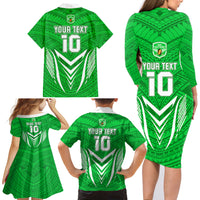 Custom Kimbe Cutters Rugby Family Matching Long Sleeve Bodycon Dress and Hawaiian Shirt Papua New Guinea Polynesian Tattoo Green Version LT03 - Polynesian Pride