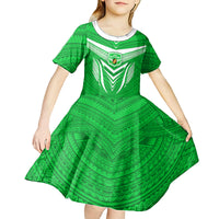 Custom Kimbe Cutters Rugby Kid Short Sleeve Dress Papua New Guinea Polynesian Tattoo Green Version LT03 - Polynesian Pride