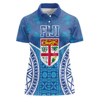 Fiji Day Women Polo Shirt Fijian Masi Tribal Hibiscus Tattoo and Tapa Pattern LT03 Female Blue - Polynesian Pride