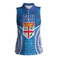 Fiji Day Women Sleeveless Polo Shirt Fijian Masi Tribal Hibiscus Tattoo and Tapa Pattern LT03 Female Blue - Polynesian Pride