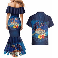 Polynesian Scuba Diving Couples Matching Mermaid Dress and Hawaiian Shirt Honu with Hibiscus and Plumeria Flower and Tapa Tribal Pattern LT03 - Polynesian Pride