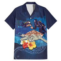 Polynesian Scuba Diving Family Matching Mermaid Dress and Hawaiian Shirt Honu with Hibiscus and Plumeria Flower and Tapa Tribal Pattern LT03 Dad's Shirt - Short Sleeve Blue - Polynesian Pride