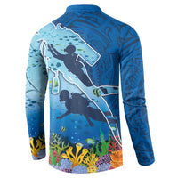 Polynesian Scuba Diving Button Sweatshirt Beauty Corals with Underwater and Polynesian Pattern