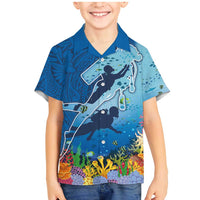 Polynesian Scuba Diving Family Matching Mermaid Dress and Hawaiian Shirt Beauty Corals with Underwater and Polynesian Pattern LT03 Son's Shirt Blue - Polynesian Pride