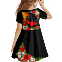 Hawaii Maui Island Kid Short Sleeve Dress Maui Map With Tropical Forest Sunset Vibe LT03 - Polynesian Pride