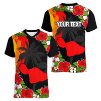 Custom Hawaii Maui Island Women V Neck T Shirt Maui Map With Tropical Forest Sunset Vibe LT03 - Polynesian Pride