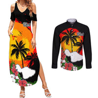 Hawaii Maui Island Couples Matching Summer Maxi Dress and Long Sleeve Button Shirts Maui Map With Tropical Forest Vintage Style LT03 Black - Polynesian Pride