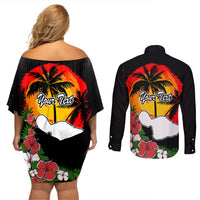 Custom Hawaii Maui Island Couples Matching Off Shoulder Short Dress and Long Sleeve Button Shirts Maui Map With Tropical Forest Vintage Style LT03 - Polynesian Pride