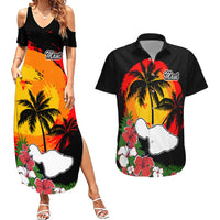 Custom Hawaii Maui Island Couples Matching Summer Maxi Dress and Hawaiian Shirt Maui Map With Tropical Forest Vintage Style LT03 Black - Polynesian Pride