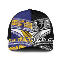 Niue and Aotearoa Rugby Baseball Net Cap Hiapo with Maori Moko Tribal Heritage Tattoos - Polynesian Pride