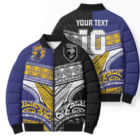Custom Rugby Niue and Aotearoa Bomber Puffer Jacket Hiapo with Maori Moko Tribal Heritage Tattoos - Polynesian Pride