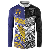 Custom Rugby Niue and Aotearoa Button Sweatshirt Hiapo with Maori Moko Tribal Heritage Tattoos - Polynesian Pride