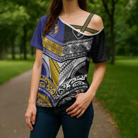 Custom Rugby Niue and Aotearoa Cross Shoulder Shirt Hiapo with Maori Moko Tribal Heritage Tattoos - Polynesian Pride