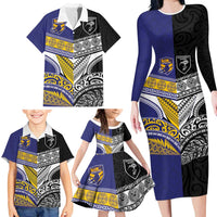 Custom Rugby Niue and Aotearoa Family Matching Long Sleeve Bodycon Dress and Hawaiian Shirt Hiapo with Maori Moko Tribal Heritage Tattoos - Polynesian Pride
