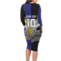 Custom Rugby Niue and Aotearoa Family Matching Long Sleeve Bodycon Dress and Hawaiian Shirt Hiapo with Maori Moko Tribal Heritage Tattoos - Polynesian Pride