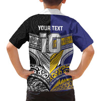 Custom Rugby Niue and Aotearoa Family Matching Off Shoulder Short Dress and Hawaiian Shirt Hiapo with Maori Moko Tribal Heritage Tattoos - Polynesian Pride