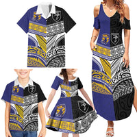 Custom Rugby Niue and Aotearoa Family Matching Summer Maxi Dress and Hawaiian Shirt Hiapo with Maori Moko Tribal Heritage Tattoos - Polynesian Pride