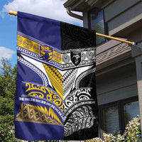 Rugby Niue and Aotearoa Garden Flag Hiapo with Maori Moko Tribal Heritage Tattoos - Polynesian Pride