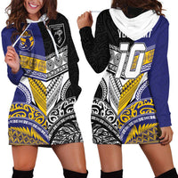 Custom Rugby Niue and Aotearoa Hoodie Dress Hiapo with Maori Moko Tribal Heritage Tattoos - Polynesian Pride