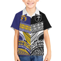 Custom Rugby Niue and Aotearoa Kid Hawaiian Shirt Hiapo with Maori Moko Tribal Heritage Tattoos - Polynesian Pride