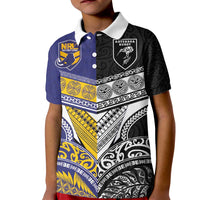 Custom Rugby Niue and Aotearoa Kid Polo Shirt Hiapo with Maori Moko Tribal Heritage Tattoos - Polynesian Pride