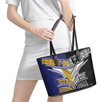 Rugby Niue and Aotearoa Leather Tote Bag Hiapo with Maori Moko Tribal Heritage Tattoos - Polynesian Pride