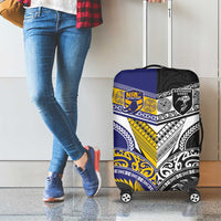 Rugby Niue and Aotearoa Luggage Cover Hiapo with Maori Moko Tribal Heritage Tattoos - Polynesian Pride