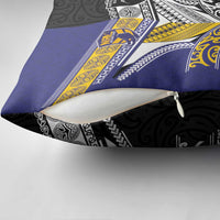 Rugby Niue and Aotearoa Pillow Cover Hiapo with Maori Moko Tribal Heritage Tattoos - Polynesian Pride