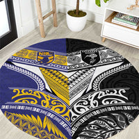 Rugby Niue and Aotearoa Round Carpet Hiapo with Maori Moko Tribal Heritage Tattoos - Polynesian Pride