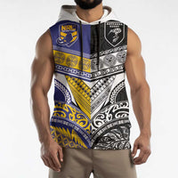 Custom Rugby Niue and Aotearoa Sleeveless Hoodie Hiapo with Maori Moko Tribal Heritage Tattoos - Polynesian Pride