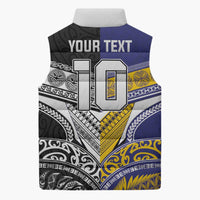 Custom Rugby Niue and Aotearoa Sleeveless Puffer Jacket Hiapo with Maori Moko Tribal Heritage Tattoos - Polynesian Pride