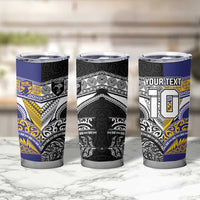 Custom Rugby Niue and Aotearoa Tumbler Cup Hiapo with Maori Moko Tribal Heritage Tattoos - Polynesian Pride