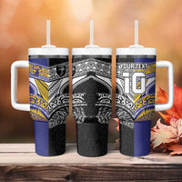 Custom Rugby Niue and Aotearoa Tumbler With Handle Hiapo with Maori Moko Tribal Heritage Tattoos - Polynesian Pride