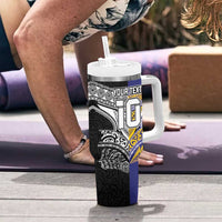 Custom Rugby Niue and Aotearoa Tumbler With Handle Hiapo with Maori Moko Tribal Heritage Tattoos - Polynesian Pride