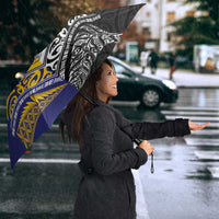 Rugby Niue and Aotearoa Umbrella Hiapo with Maori Moko Tribal Heritage Tattoos - Polynesian Pride