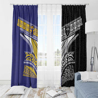 Rugby Niue and Aotearoa Window Curtain Hiapo with Maori Moko Tribal Heritage Tattoos - Polynesian Pride