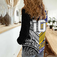 Custom Rugby Niue and Aotearoa Women Casual Shirt Hiapo with Maori Moko Tribal Heritage Tattoos - Polynesian Pride