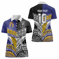 Custom Rugby Niue and Aotearoa Women Polo Shirt Hiapo with Maori Moko Tribal Heritage Tattoos - Polynesian Pride
