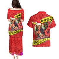 Hawaii Christmas Couples Matching Puletasi Dress and Hawaiian Shirt Hula Girl Hibiscus With Hawaiian Style Tribal Fabric Patchwork LT03 - Polynesian Pride