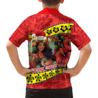 Hawaii Christmas Family Matching Short Sleeve Bodycon Dress and Hawaiian Shirt Hula Girl Hibiscus With Hawaiian Style Tribal Fabric Patchwork LT03 - Polynesian Pride