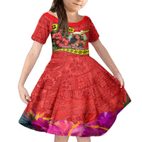 Hawaii Christmas Family Matching Summer Maxi Dress and Hawaiian Shirt Hula Girl Hibiscus With Hawaiian Style Tribal Fabric Patchwork LT03 Daughter's Dress Red - Polynesian Pride