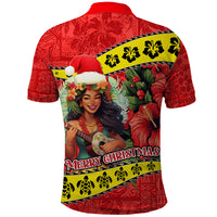 Hawaii Christmas Polo Shirt Hula Girl Hibiscus With Hawaiian Style Tribal Fabric Patchwork LT03 - Polynesian Pride