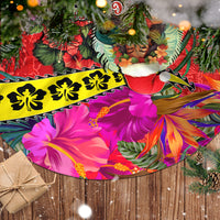Hawaii Christmas Tree Skirt Hula Girl Hibiscus With Hawaiian Style Tribal Fabric Patchwork LT03 - Polynesian Pride