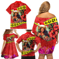 Personalised Hawaii Christmas Family Matching Off Shoulder Short Dress and Hawaiian Shirt Hula Girl Hibiscus With Hawaiian Style Tribal Fabric Patchwork LT03 - Polynesian Pride