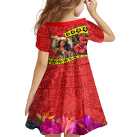 Personalised Hawaii Christmas Kid Short Sleeve Dress Hula Girl Hibiscus With Hawaiian Style Tribal Fabric Patchwork LT03 - Polynesian Pride
