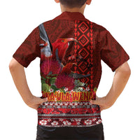 Hawaii KaʻUla Wena ʻIʻiwi Kid Hawaiian Shirt With Tropical Plants and 'Ohi'a lehua Kakau Art Tattoo